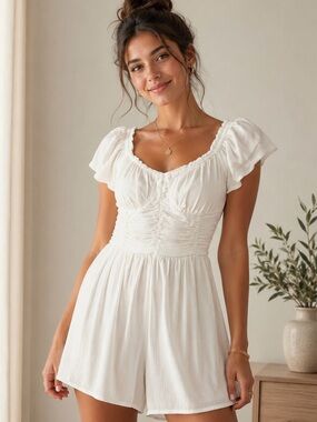 Hollister White Smocked Bodice Top